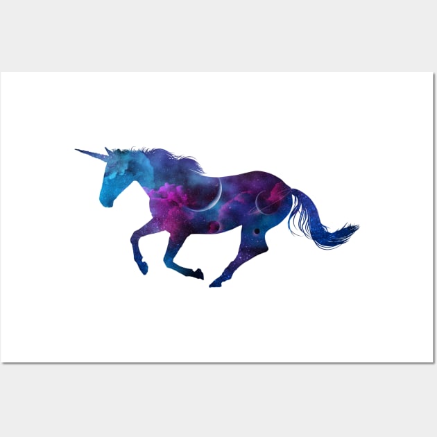 Galaxy Space Unicorn Wall Art by monolusi